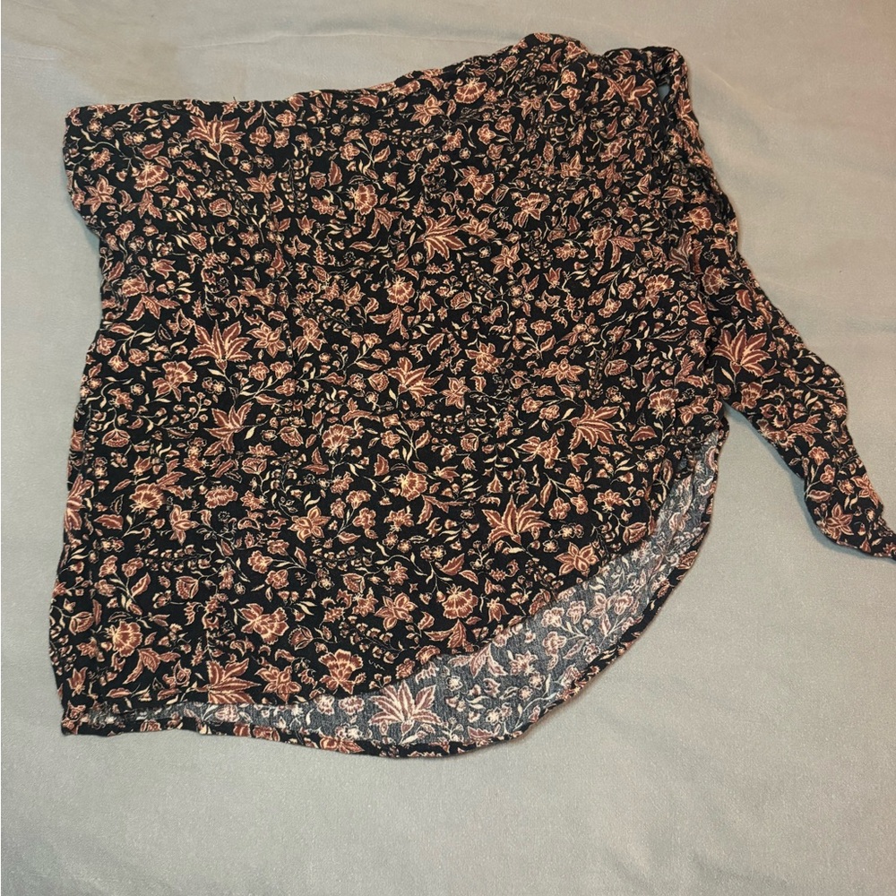 Pull&Bear Black and Pink Floral Midi Skirt